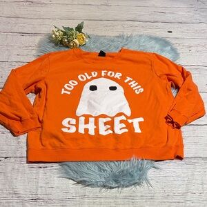 ADTN Too Old For This Sheet Ghost Halloween Orange Sweatshirt sz XXL